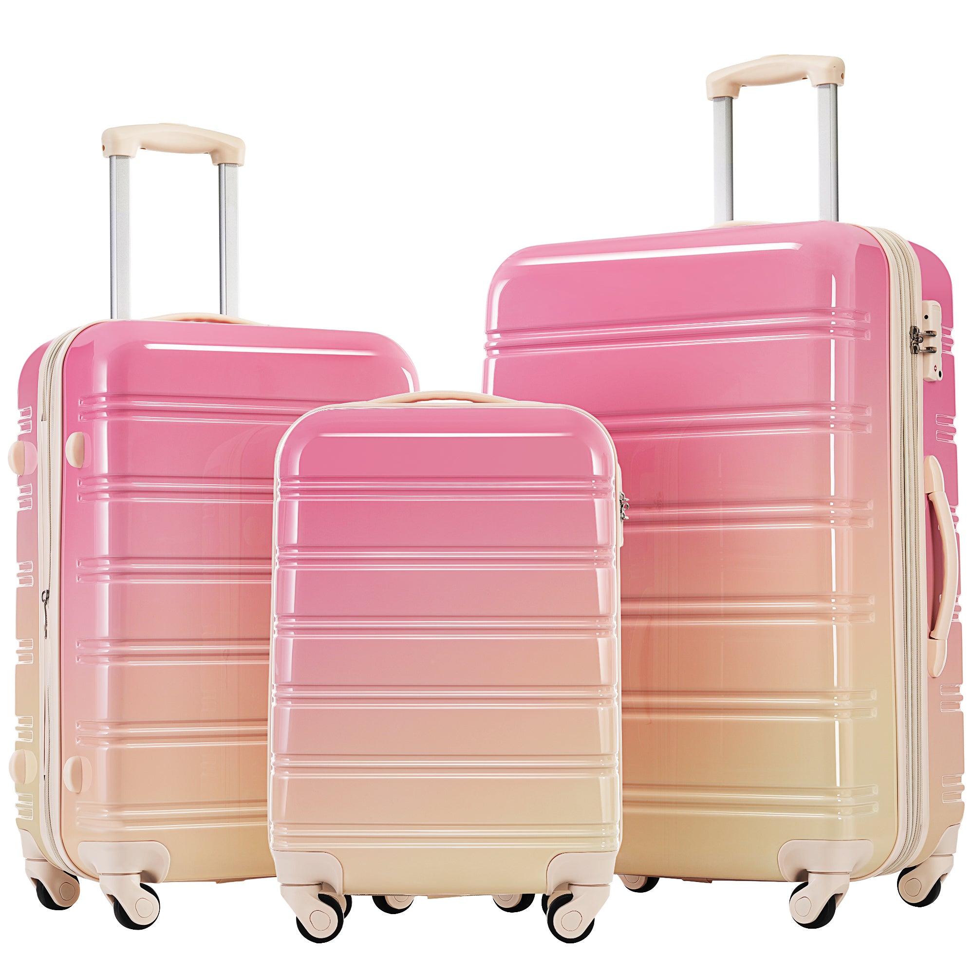 Hardshell Luggage Sets 3 Piece Gradient Color Expandable Suitcase With Spinner Wheels And Tsa Lock Lightweight 20" 24" 28" Available,Pink And Yellow Yellow Red Abs