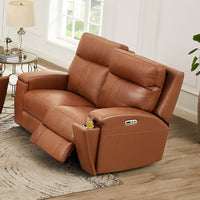 Venice Power Headrest Zero Gravity Reclining Loveseat Brown Genuine Leather Wood Primary Living Space Tight Back Eucalyptus Memory Foam Leather