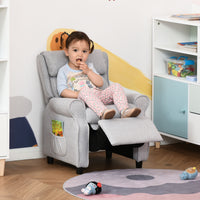 Qaba Kids Recliner Chair Children Sofa Angle Adjustable Single Lounger Armchair Gaming Chair With Footrest 2 Side Pockets For 3 5 Years, Light Grey Light Grey Wood