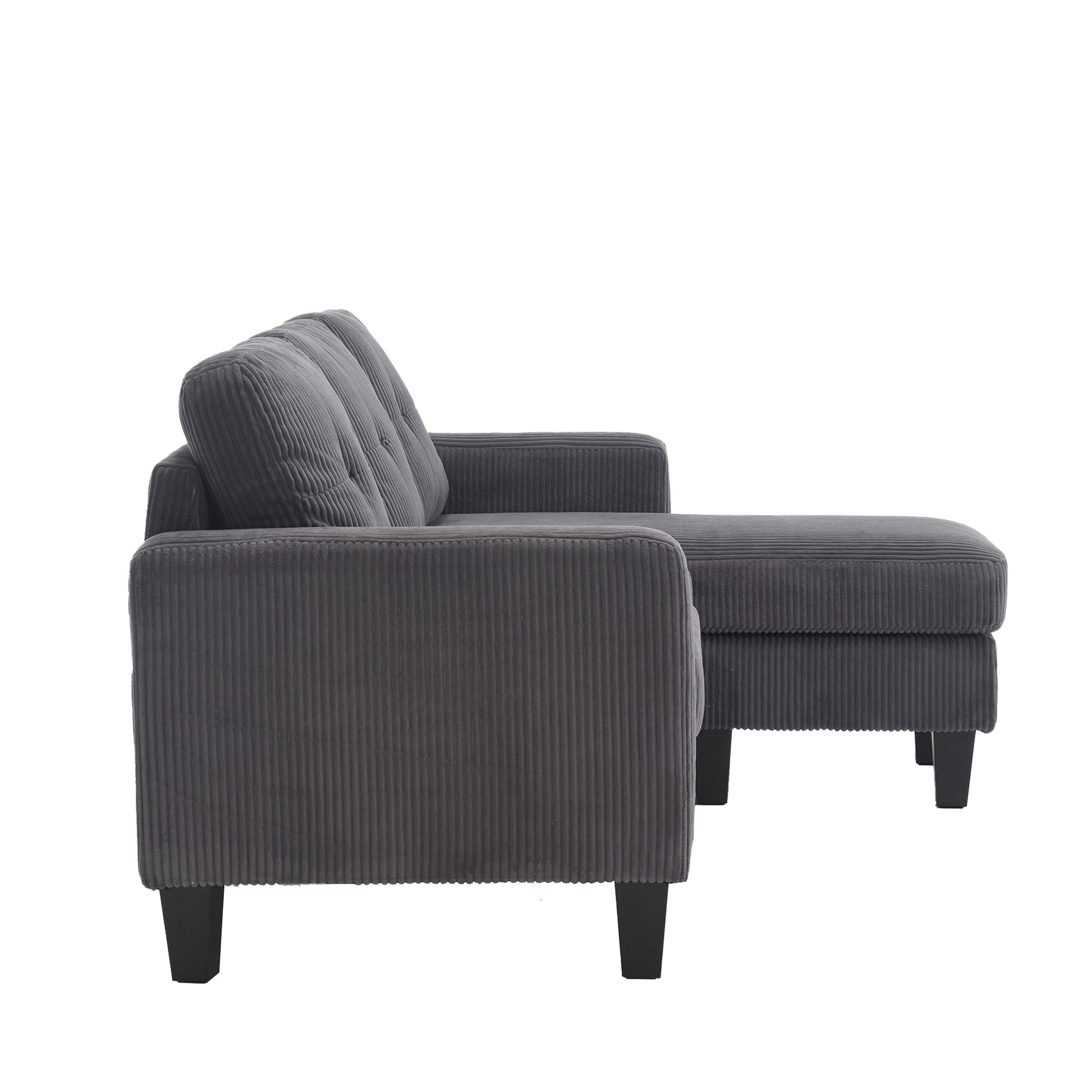 Velvet Sectional Couchl Shaped Sofa With Ottoman For Small Apartment Dark Gray Velvet 3 Seat