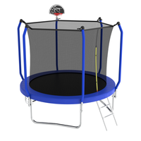 10Ft Trampoline With Basketball Hoop, Astm Approved Reinforced Type Outdoor Trampoline With Enclosure Net Blue Steel