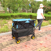 Big Large Capacity Folding Cart Extra Long Extender Wagon Cart Folding Wagon Garden Shopping Beach Cart Black Blue Black Garden & Outdoor Iron,Oxford Fabric