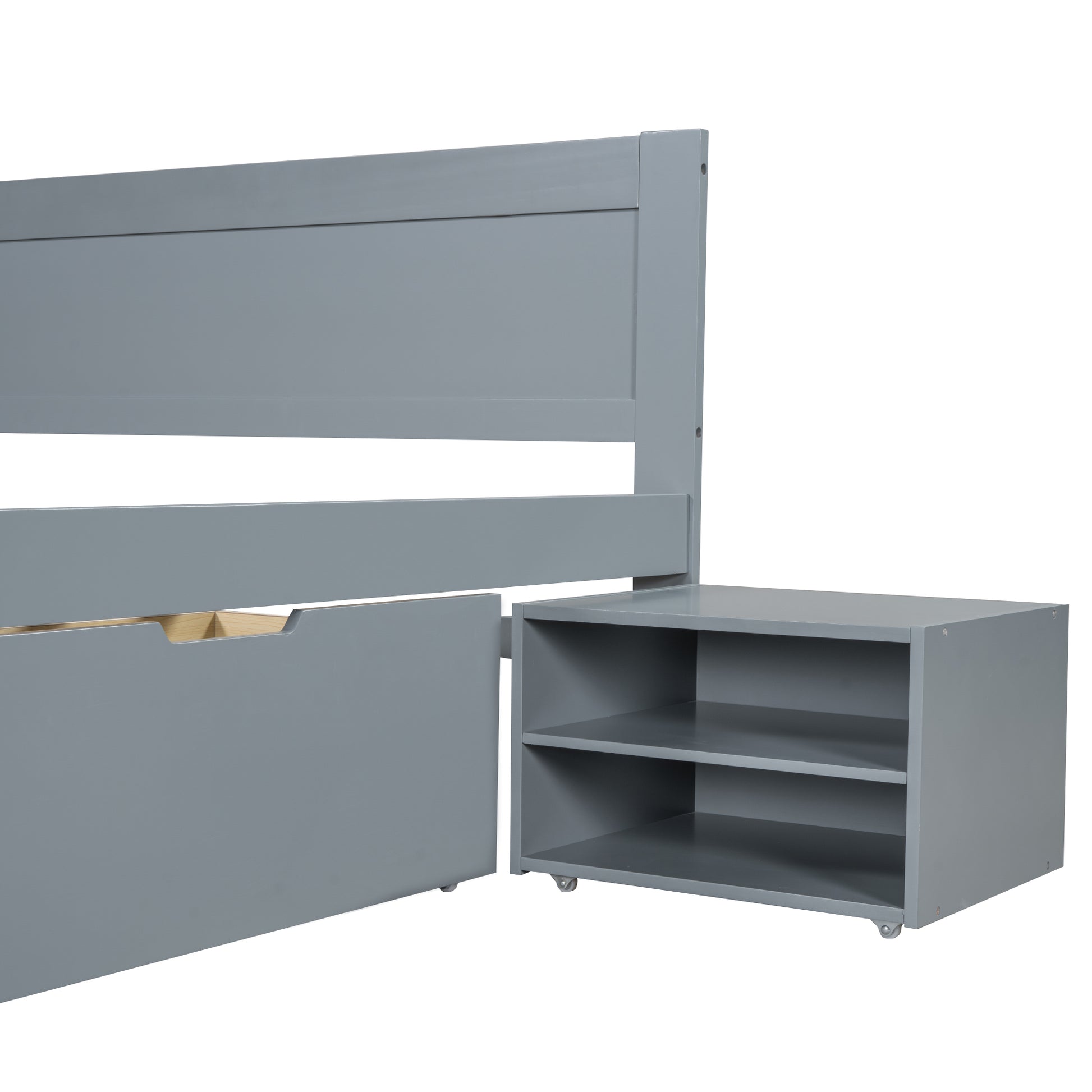 Full Size Platform Bed With Drawer And Two Shelves, Gray Expected Arrival Time: 10.28 Full Gray Mdf Lvl