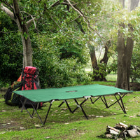 Outsunny 2 Person Folding Camping Cot For Adults, 50" Extra Wide Outdoor Portable Sleeping Cot With Carry Bag, Elevated Camping Bed, Beach Hiking, Green Green Steel