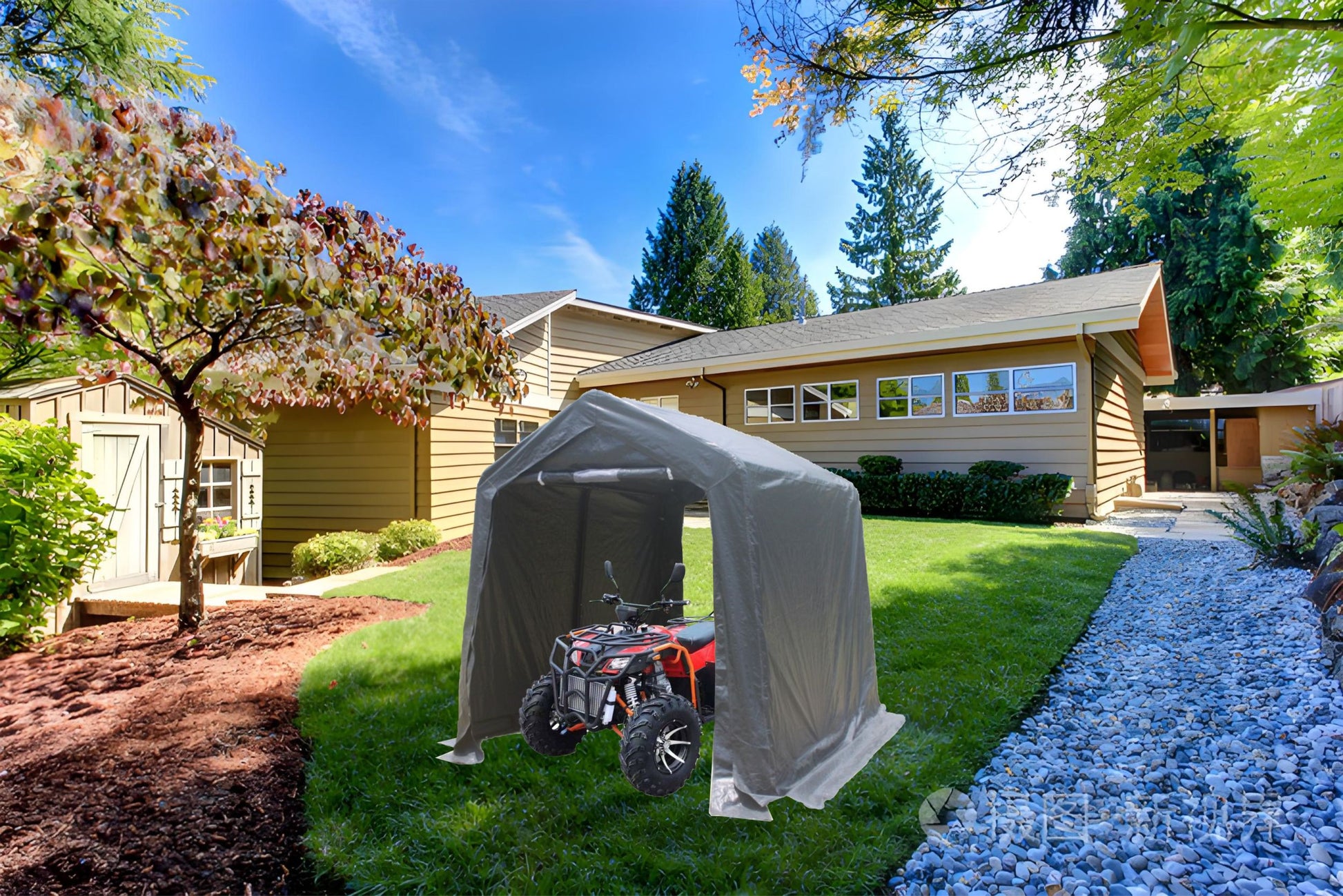 7X8 Ft Outdoor Portable Gazebo Storage Shelter Shed With 2 Roll Up Zipper Doors & Vents Carport For Motorcycle Waterproof And Uv Resistant Anti Snow Portable Garage Kit Tent, Grey Grey No Foundation Needed Garden & Outdoor American Design,American