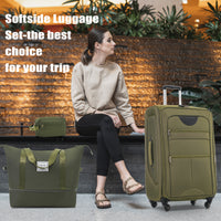 Softside Luggage Expandable 3 Piece Set Suitcase With Duffel Bag Upright Spinner Softshell Lightweight Luggage Travel Set Army Green Polyester