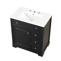 30" Bathroom Vanity With Sink Top, Bathroom Vanity Cabinet With Door And Two Drawers, Mdf Boards, Solid Wood, One Package, Black Black Solid Wood Mdf