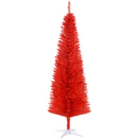 Homcom 6' Artificial Pencil Christmas Tree, Slim Xmas Tree With 390 Realistic Branch Tips And Plastic Stand, Red Green Plastic
