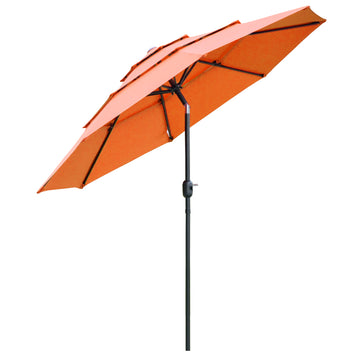 Outsunny 9Ft 3 Tiers Patio Umbrella Outdoor Market Umbrella With Crank, Push Button Tilt For Deck, Backyard And Lawn, Orange Orange Polyester