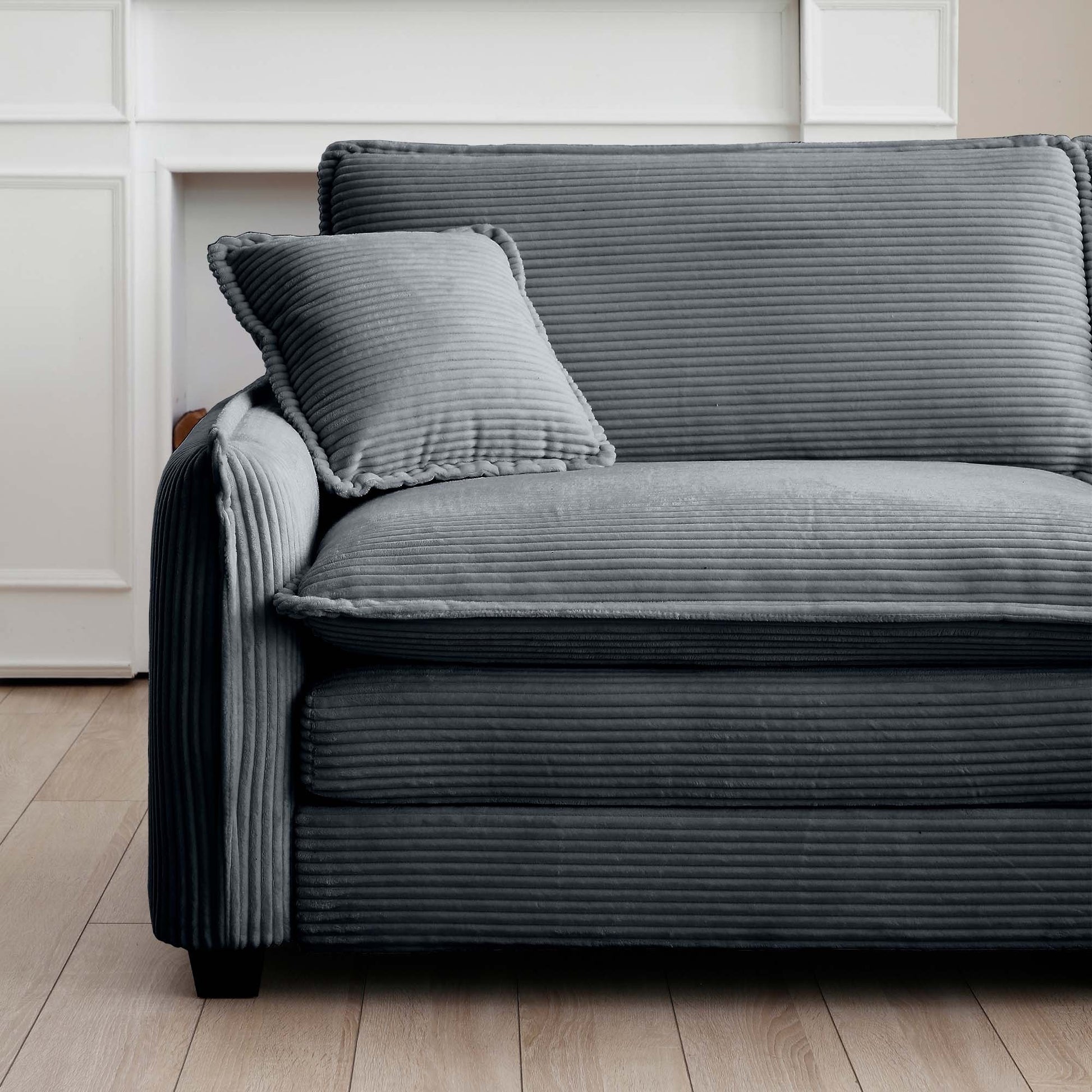 Modern Living Room Sofa 3 Pieces Set, Two 2 Seater Sofas And One 3 Seater Sofas, Upholstery Large Deep Seat Sofa With Sofat Cushion And Pillowss,Grey Corduroy Grey Corduroy 7 Seat