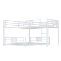 L Shaped Metal Twin Over Full Size Bunk Bed, White Box Spring Not Required White Metal Metal