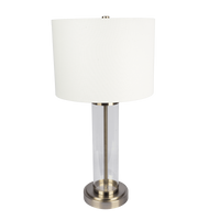 Luna Brushed Nickel Table Lamp With On Off Switch Clear Glass Body Metal Base Brushed Nickel,Clear,White Table&Floor Lamps Glass,Metal