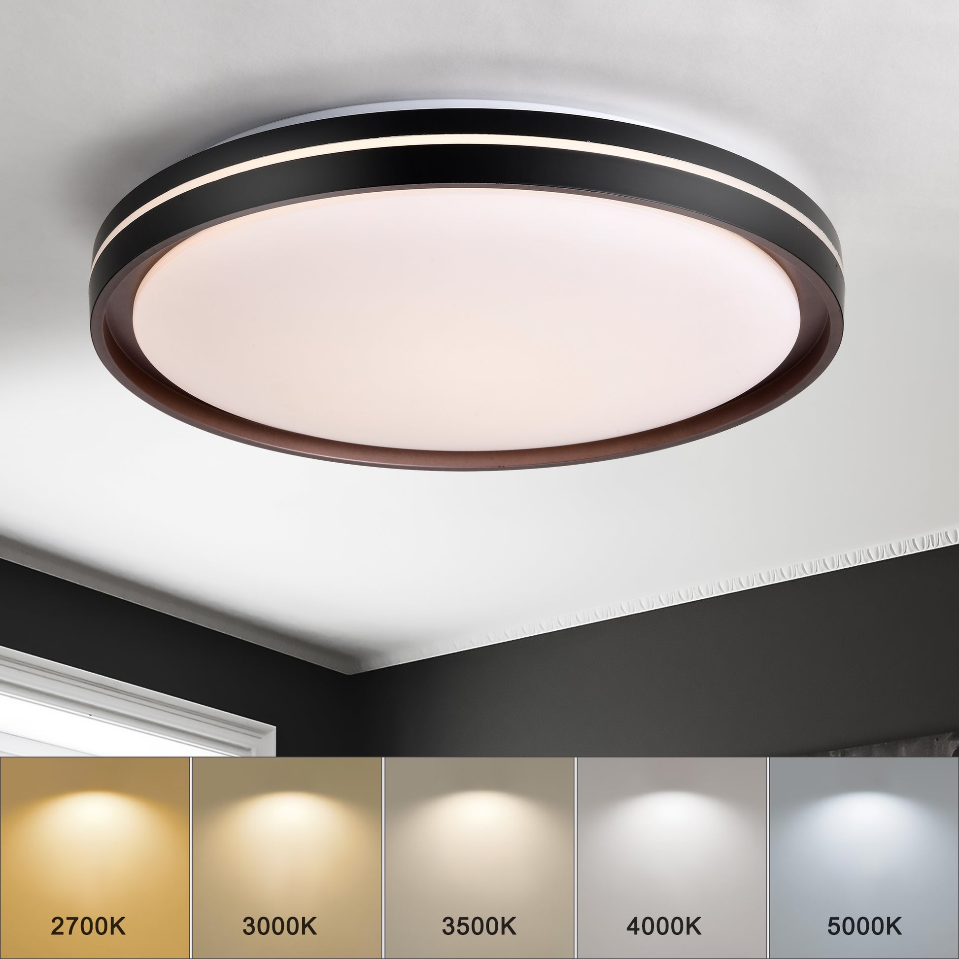 15.75In Led Ceiling Light Fixture 24W,2400Lm, 5 Cct Colors 2700K 3000K 3500K 4000K 5000K, Dimmable Modern Light Fixture For Bedroom Bathroom Hallway Black White American Design,Modern Acrylic