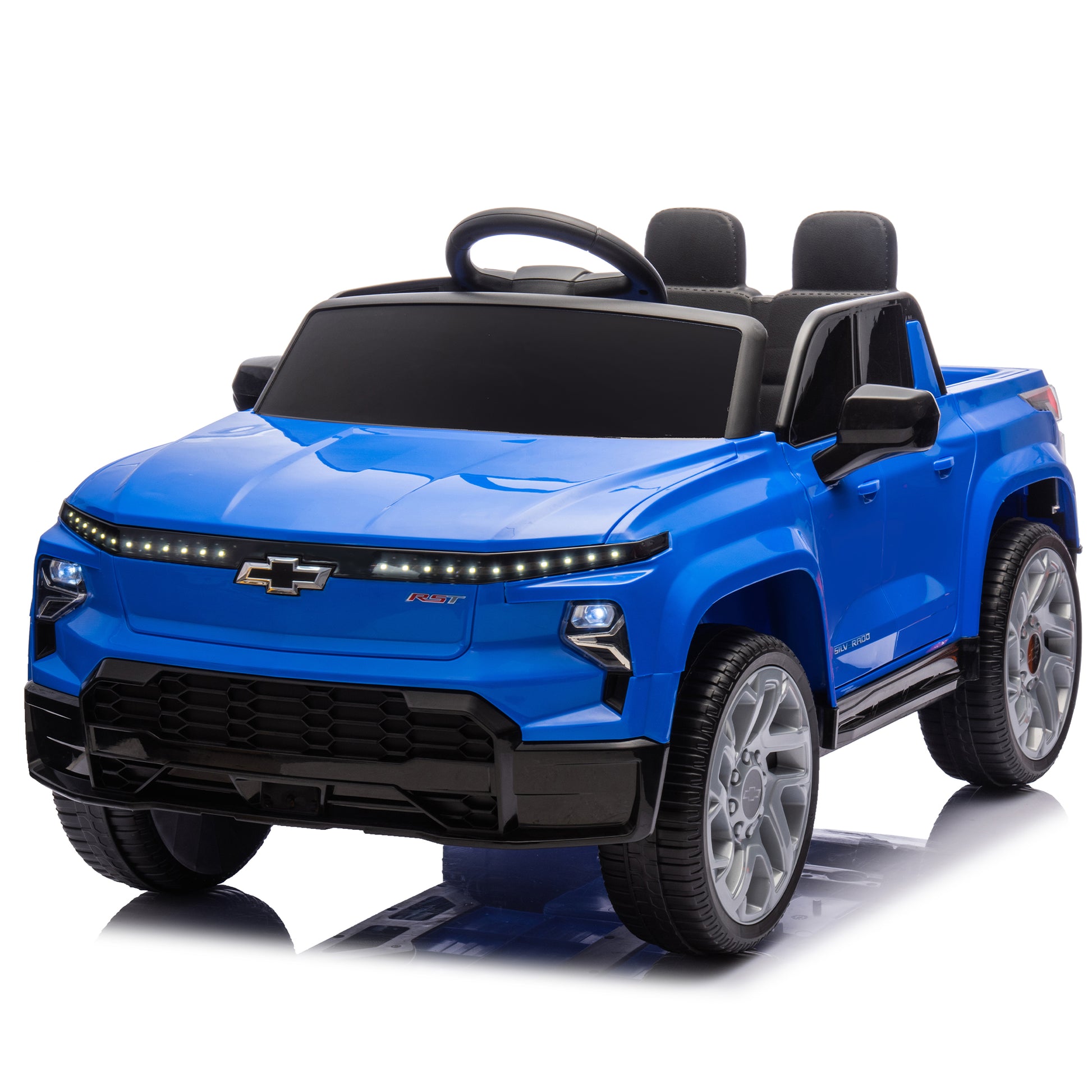 24V Kids Ride On Car W Parents Control,Licensed Chevrolet Silverado,Four Wheel Suspension,Led Lights,Bluetooth,Music,Usb,Mp3,Power Display,Speeds 2.49 3.73Mph For Kids Aged 2 5. Blue 50 99 Lbs