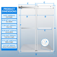 56 60 Inches Width 76 Inches Height Double Sliding Frameless Shower Door With 3 8 Inches 10Mm Clear Tempered Glass, Chrome Finish Chrome Bathroom Luxury,Modern Glass Aluminium,Stainless Steel