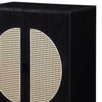 Black 2 Door Wine Cabinet With Rattan Insert Black Kitchen Modern Wood Metal