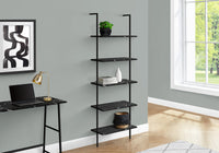 Bookshelf, Bookcase, Etagere, Ladder, 5 Tier, 72"H, Office, Bedroom, Black Marble Look Laminate, Black Metal, Contemporary, Modern Black Metal