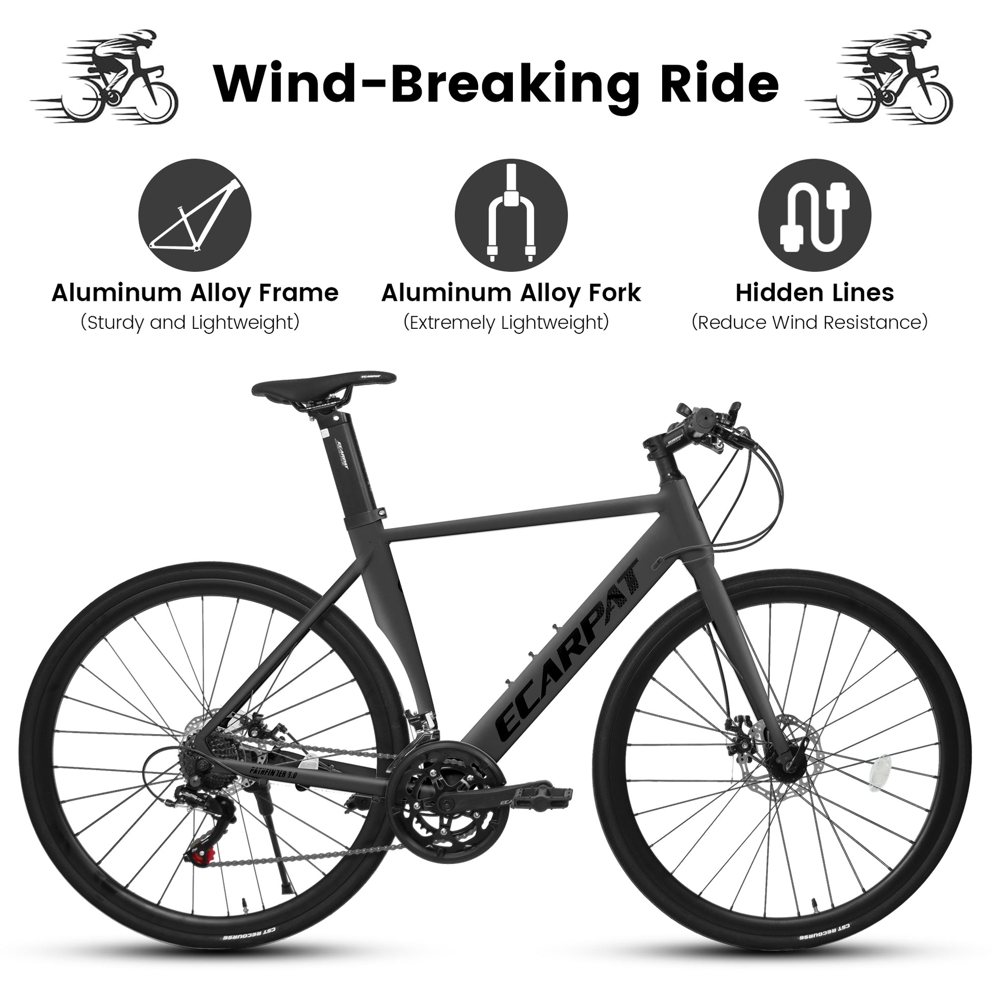 A28314 700C Ecarpat Road Bike, 14 Speed Shimano Disc Brakes, Light Weight Aluminum Frame ,Racing Bike City Commuting Road Bicycle For Men Women Grey Carbon Steel