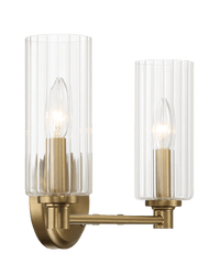 Regal Double Light Vanity With Clear Ribbed Glass Satin Brass Clear,Gold Glass,Metal