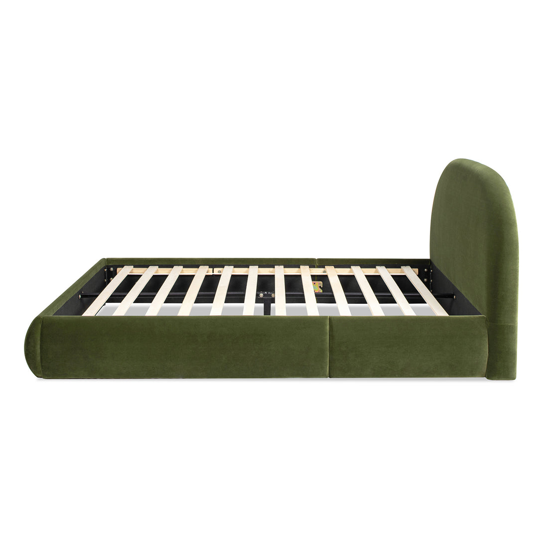 Archie Puffy Grounded Upholstered Platform Bed, Olive Green Performance Velvet Box Spring Not Required Queen Green Wood Foam Velvet Velvet