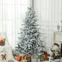Homcom 6Ft Snow Flocked Artificial Christmas Tree With 994 Tips, Foldable Metal Stand, Easy Assembly, Hinged Xmas Tree For Home, Office, Holiday, Green Green Plastic