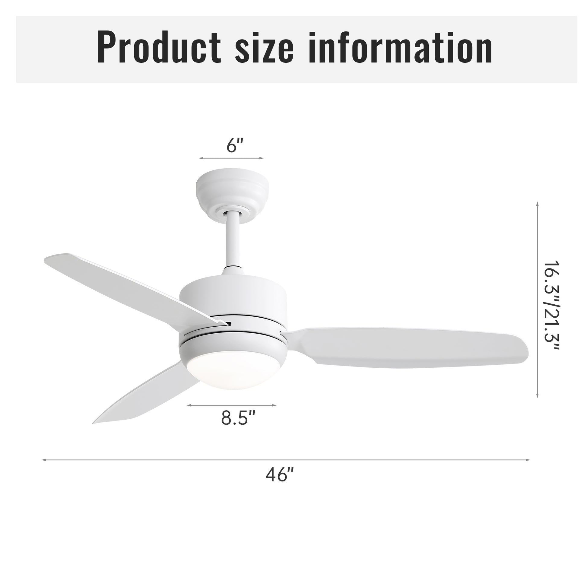 46 Inch With Lights 3 Abs Blades 6 Speed Dc Motor White Abs