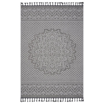 5X7 Gray White Medallion Indoor Outdoor Area Rug Grey White Polypropylene