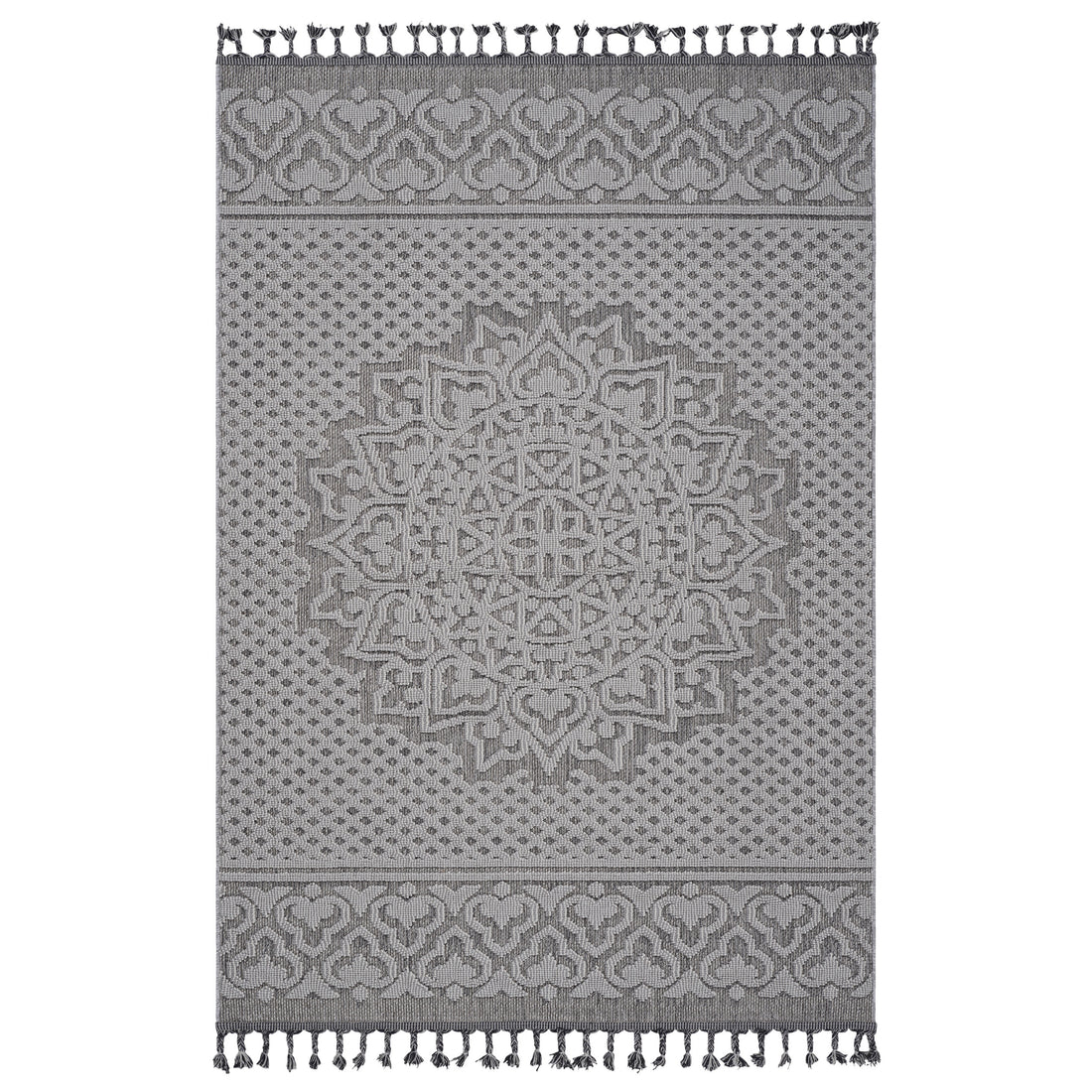 8X10 Gray White Medallion Indoor Outdoor Area Rug Grey White Polypropylene