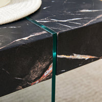 43.3"X23.6" Black Marble Patterned Mdf Coffee Table With Tempered Glass Legs.Suitable For Living Room.It Can Be Used Not Only As A Coffee Table But Also As A Side Table Or Display Stand.