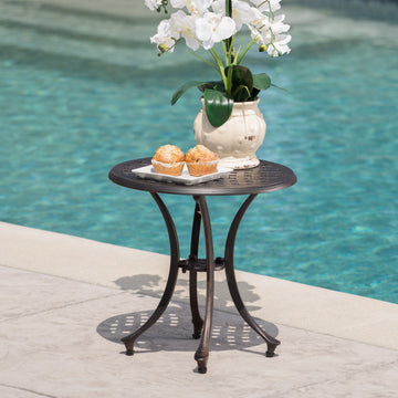 Outdoor 19" Cast Aluminum Side Table Bronze Aluminium