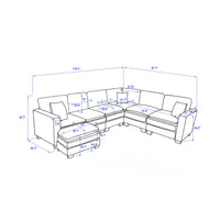 Modern U Shaped 6 Seat Sectional Sofa Couch With One Ottoman And Three Toss Pillows ,Modular Sofa For Living Room,Corduroy Sofa Grey Corduroy 7 Seat