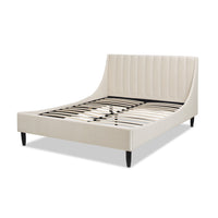 Aspen Vertical Tufted Modern Headboard Platform Bed Set, Queen, French Beige Performance Velvet Box Spring Not Required Queen Beige Wood Foam Velvet Velvet