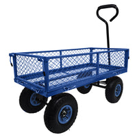 3 Cu. Ft. 300 Lbs. Capacity Removable Sides Metal Steel Mesh Heavy Duty Utility Wagon Outdoor Garden Cart In Blue Blue Steel