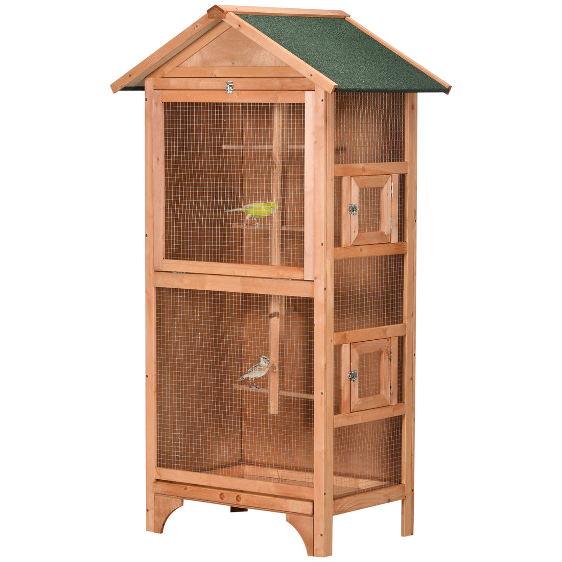 Pawhut 60" Wooden Outdoor Bird Cage For Finches, Parakeet, Large Bird Cage With Removable Bottom Tray 4 Perch, Orange Orange Wood