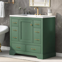 36" Bathroom Vanity With Sink Combo, Six Drawers, Multi Functional Drawer Divider, Adjustable Shelf, Green Old Sku:Sy999808Aaf Green Solid Wood Mdf