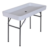 Outsunny 4Ft Portable Folding Fish Fillet Cleaning Table Camping Picnic Ice Party Desk With Sink White Metal