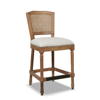 Triomphe Rattan Wicker High Back Armless Counter Bar Stool, White Pepper Stain Resistant High Performance Polyester White Foam Wood Fabric Rattan