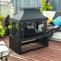 Steel Wood Outdoor Fireplace Garden Wood Burning Chimney Matt Black Steel