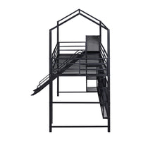 Twin Size House Metal Loft Bed With Iron Mesh Shelves And Slide,Black Black Metal