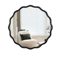 Solid Wood Wavy Mirror Black Vanity Mirror Wall Decor 36" X 36" Modern Mirror Wall Decor For Bathroom, Bedroom, Living Room, Dining Room, Cloakroom, Entryway Oval Or Circle Framed Black Living Room Large 33In 40In Glass Solid Wood