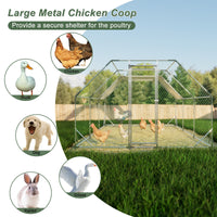 10 Ft. X 20 Ft. Galvanized Large Metal Walk In Chicken Coop Cage Farm Poultry Run Hutch Hen House Silver Iron