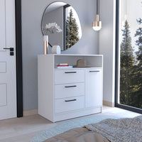 Omaha Dresser Multi Storage Compact Unit With Spacious 3 Drawers And Cabinet White White Particle Board