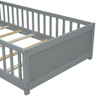 Twin Size Floor Platform Bed With Built In Book Storage Rack,Grey Twin Grey American Design Pine