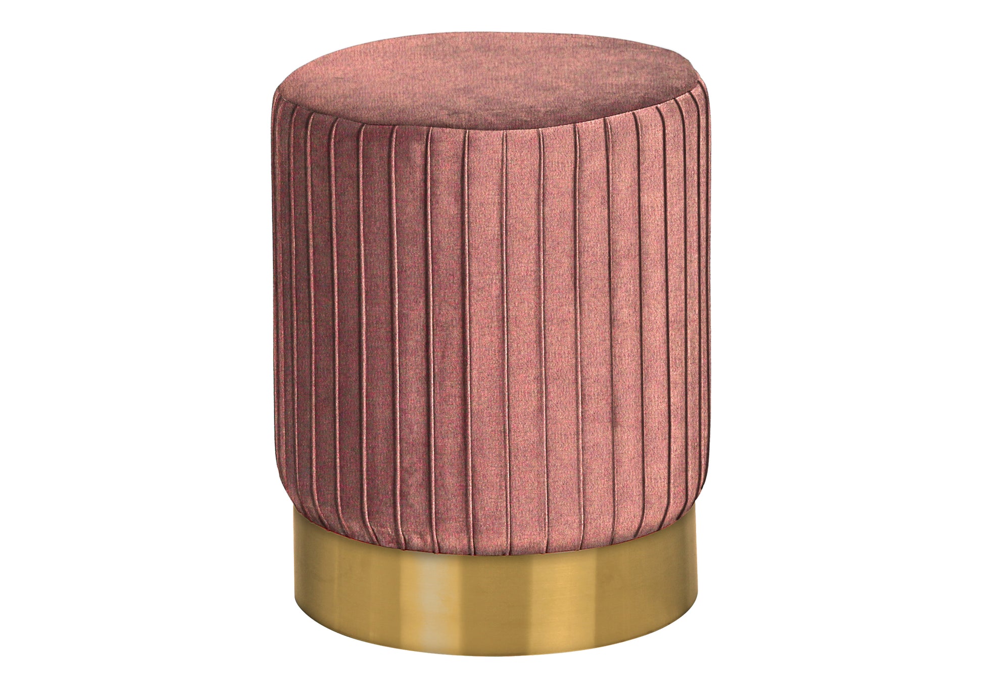 Ottoman, Pouf, Footrest, Foot Stool, 14" Round, Pink Velvet, Gold Metal Base, Contemporary, Modern Pink Foam Velvet