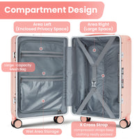 Aluminum Frame 20 Inch With Front Open Carry On Luggage, Pc Hard Shell Suitcase, Bounce Wide Handle Pull Rod Luggage With 360 Double Wheels, Built In Tsa Lock, Airline Approved Suitcase For Business Pink Pc