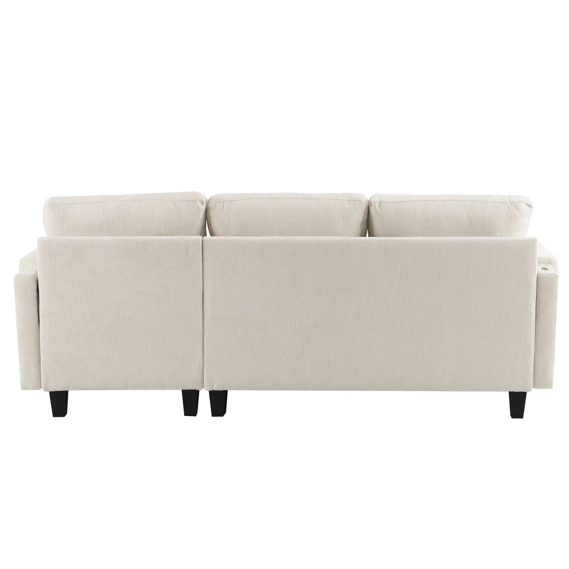 83.4" L Shaped Sofa Sectional Couch Sofa Bed With Two Usb Ports, A Movable Ottoman And A Reversible Chaise Lounge For Living Room, Beige Beige Foam Chenille 5 Seat