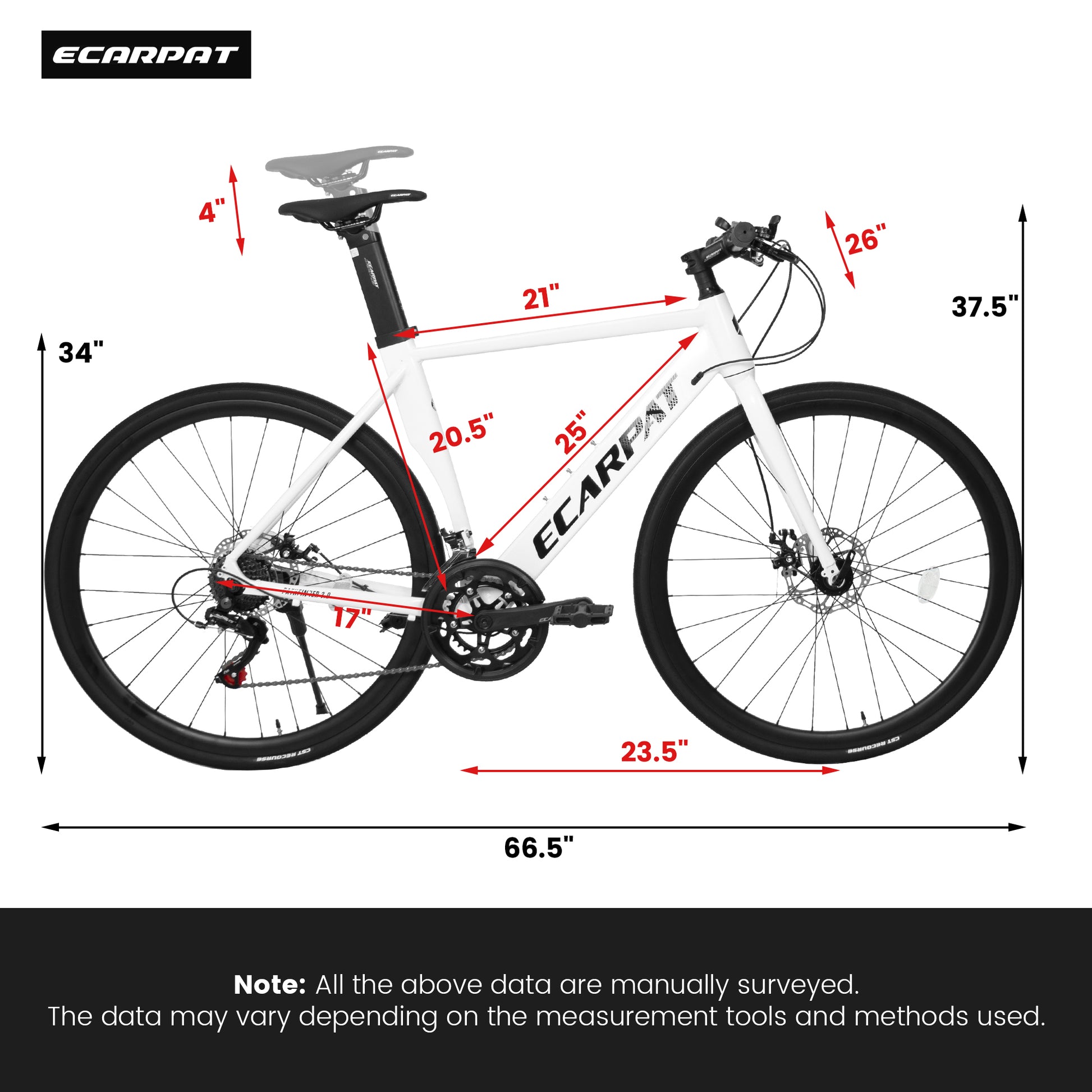 A28314 700C Ecarpat Road Bike, 14 Speed Shimano Disc Brakes, Light Weight Aluminum Frame ,Racing Bike City Commuting Road Bicycle For Men Women Cycling White Durable Classic Multifunctional Polyurethane Foam Carbon Steel