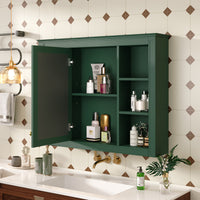 35'' X 27.5'' Medicine Cabinet, Wall Mounted Bathroom Storage Cabinet, Modern Bathroom Wall Cabinet With Mirror, Mirror Cabinet With 6 Open Shelves Not Include Bathroom Vanity Green 1 Bathroom Wall Mounted Modern Mdf Painted