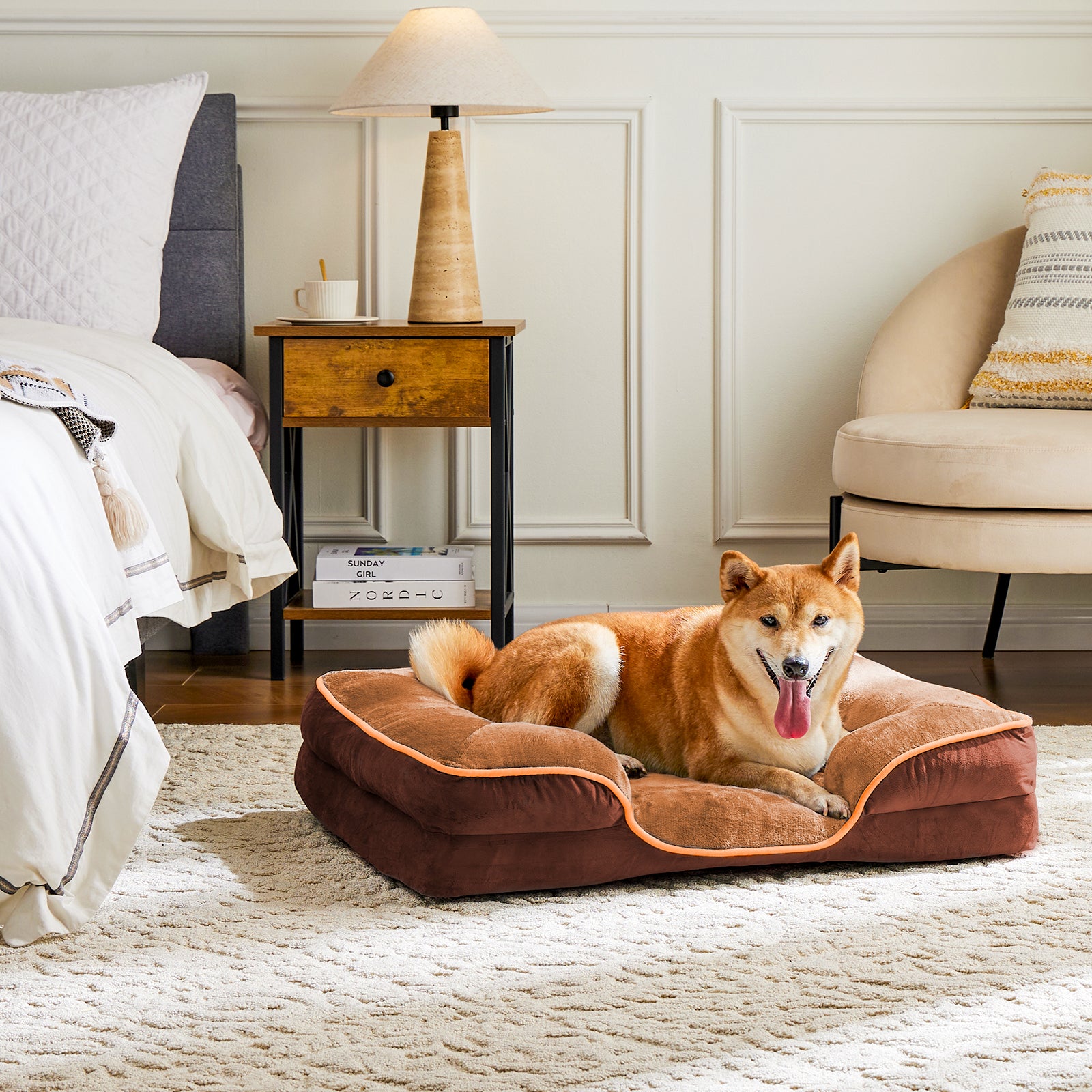 Memory Foam Pet Bed For Small Dogs & Cats With Washable Removable Cover Non Slip Base Waterproof Liner Egg Crate Foam For Improved Sleep, Brown,Extra Large Brown Fabric