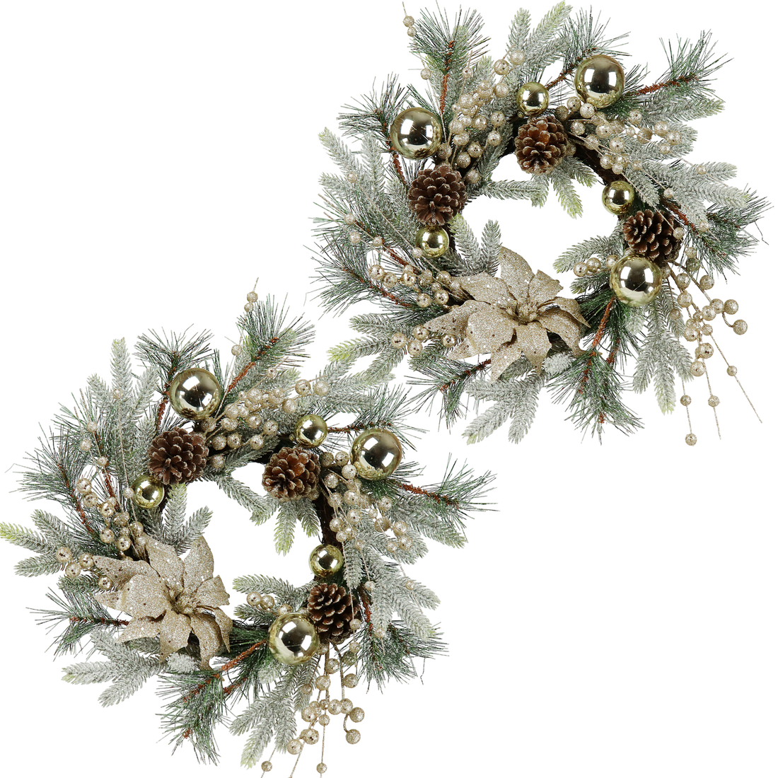 Christmas Wreath 20 Inch Christmas Door Decorations Wreath With Warm Lights 2Pcs Gold American Design Pine